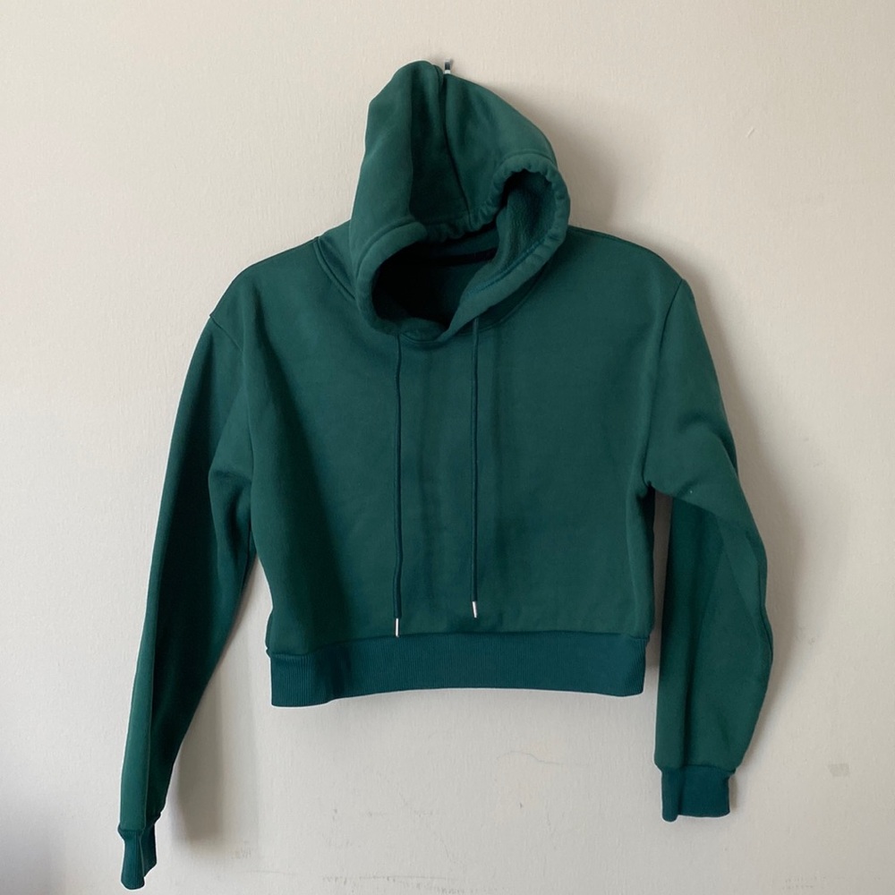 Green hoodie, small, crop, polyester